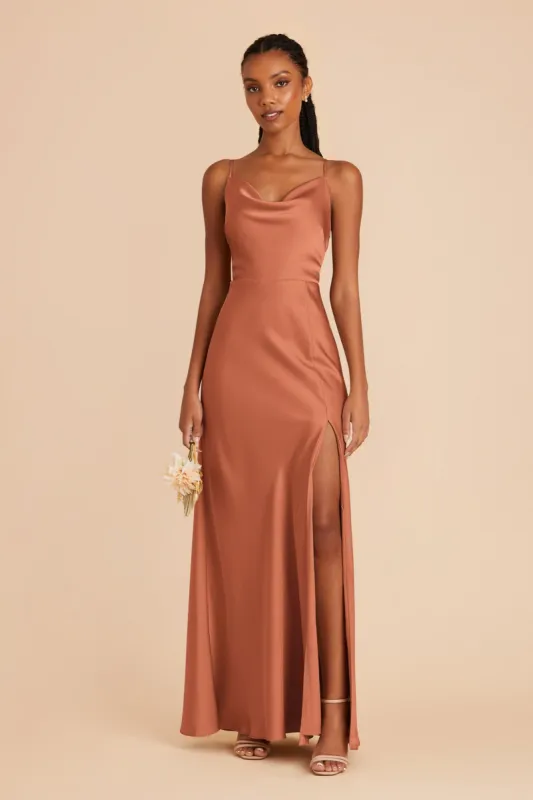 Lisa Long Matte Satin Dress - Terracotta sold by Birdy Grey