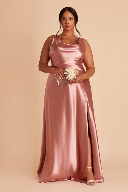 Lisa Long Shiny Satin Dress - Desert Rose sold by Birdy Grey