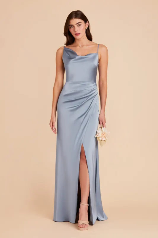 Jennifer Matte Satin Dress - Dusty Blue sold by Birdy Grey