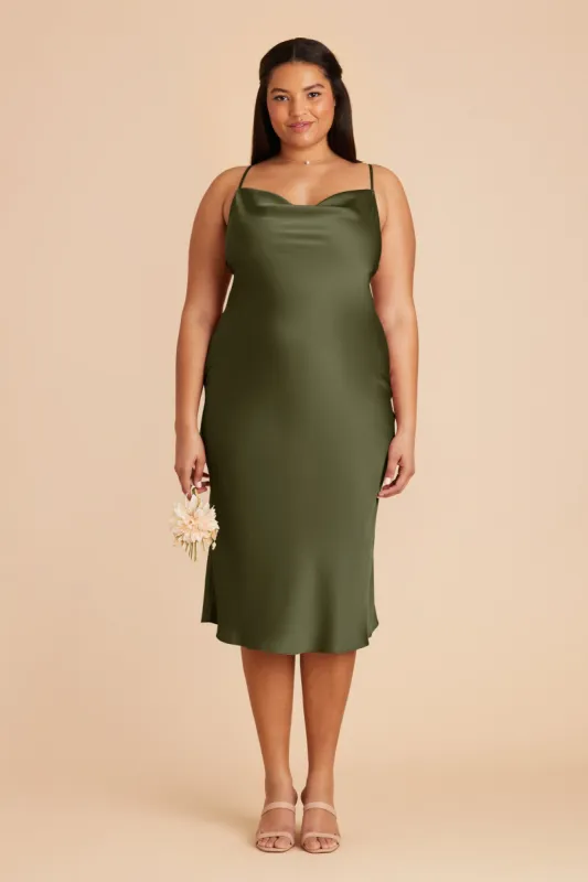 Lisa Matte Satin Midi Dress - Olive sold by Birdy Grey