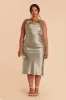 Lisa Shiny Satin Midi Dress - Moss Green sold by Birdy Grey