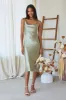 Lisa Shiny Satin Midi Dress - Moss Green sold by Birdy Grey