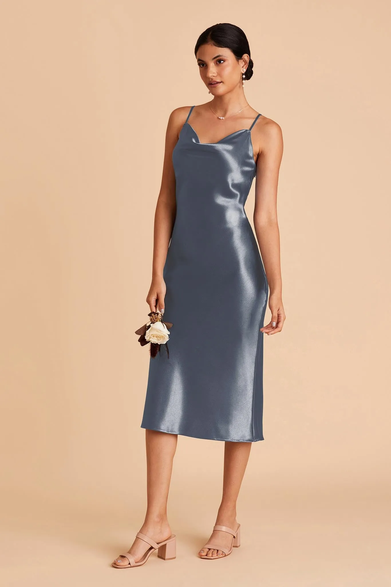 Lisa Shiny Satin Midi Dress - French Blue sold by Birdy Grey product image thumbnail 3