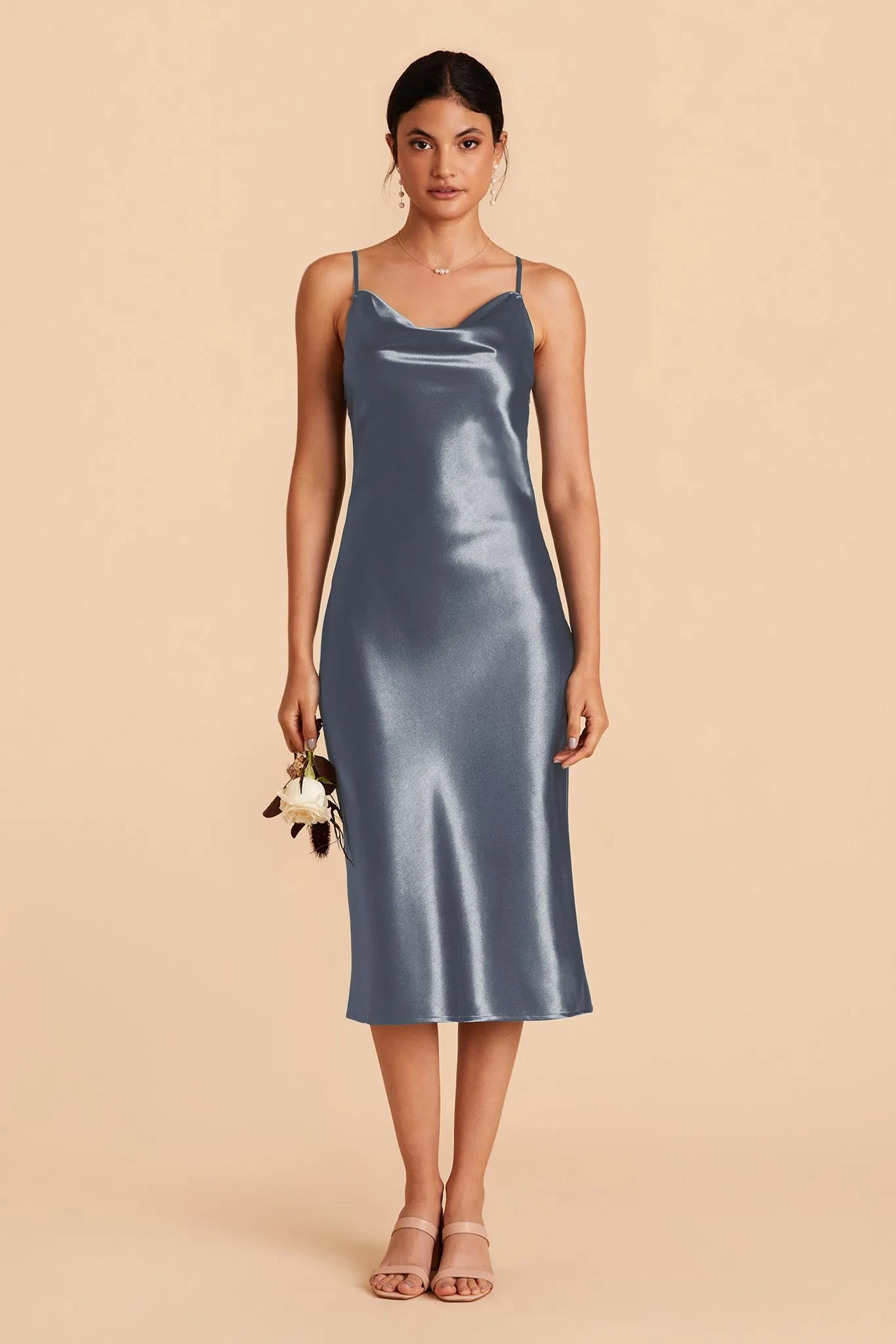 Lisa Shiny Satin Midi Dress - French Blue sold by Birdy Grey