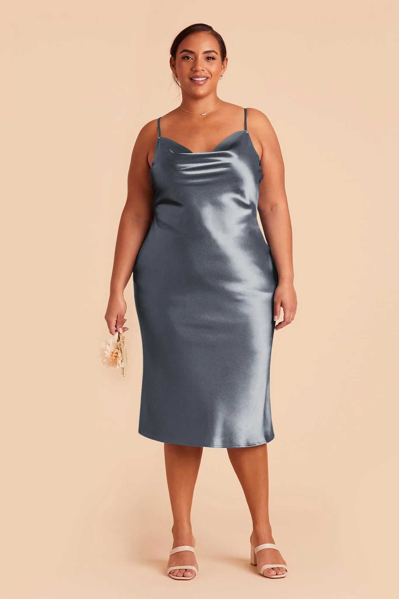 Lisa Shiny Satin Midi Dress - French Blue sold by Birdy Grey product image thumbnail 5