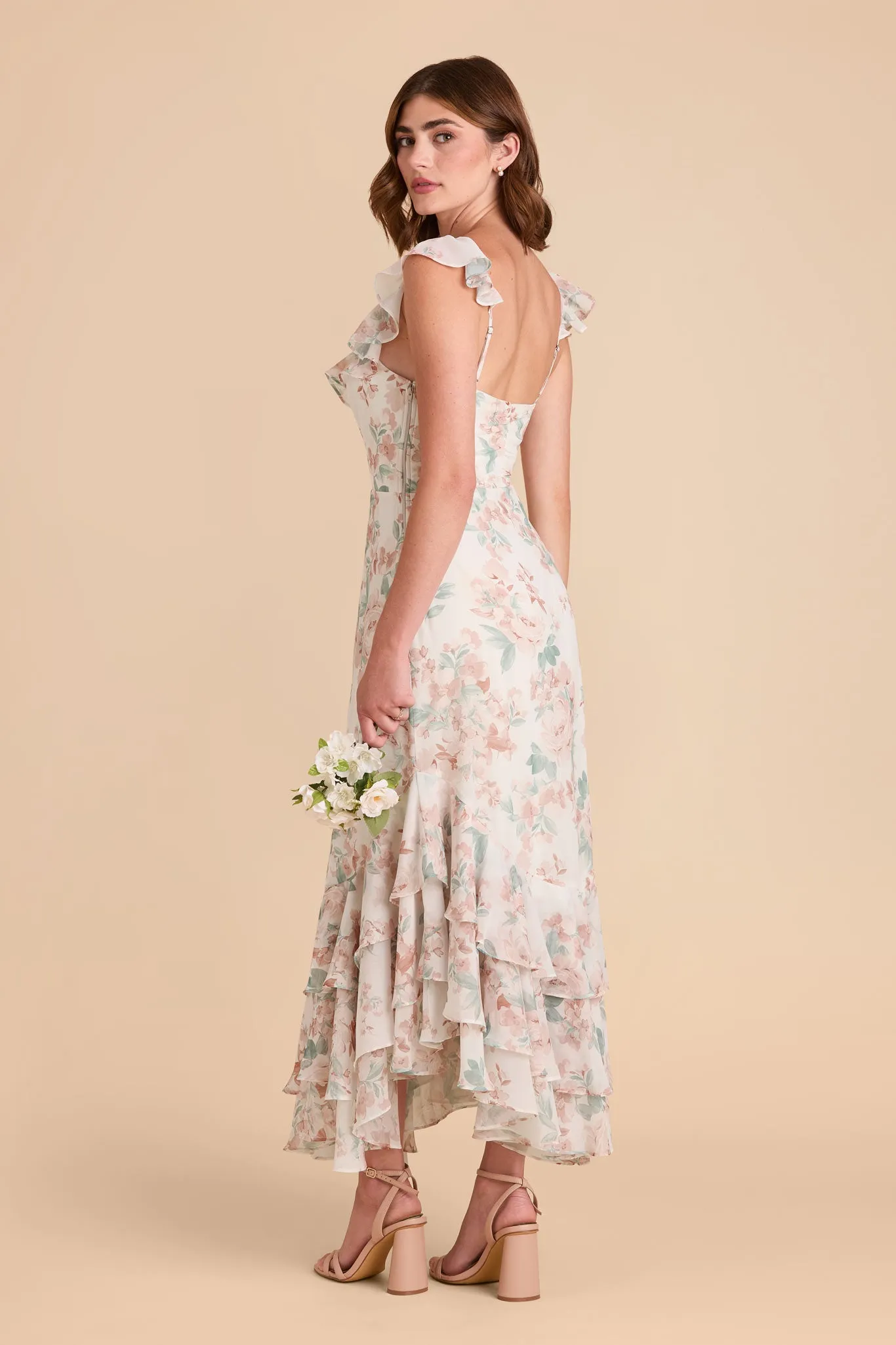 Ginny Chiffon Dress - Dusty Apricot Peonies sold by Birdy Grey product image thumbnail 2