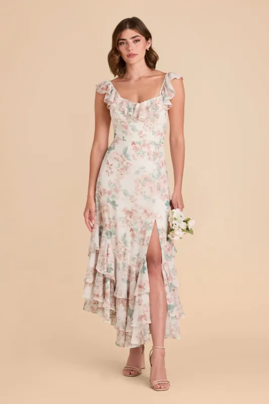 Ginny Chiffon Dress - Dusty Apricot Peonies sold by Birdy Grey