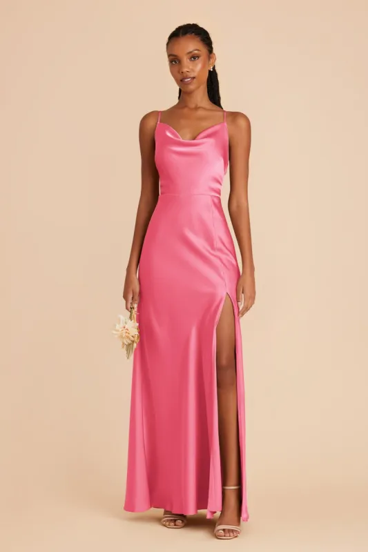 Lisa Long Matte Satin Dress - Bon Bon Pink sold by Birdy Grey