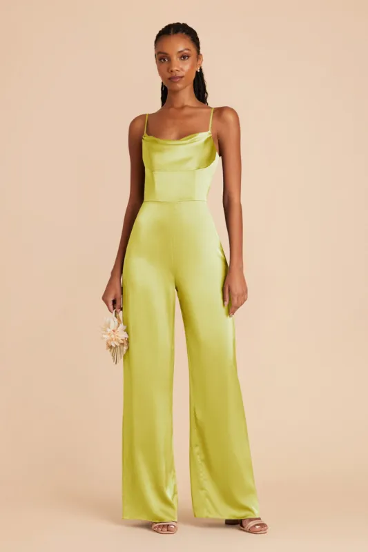Donna Matte Satin Bridesmaid Jumpsuit - Chartreuse sold by Birdy Grey