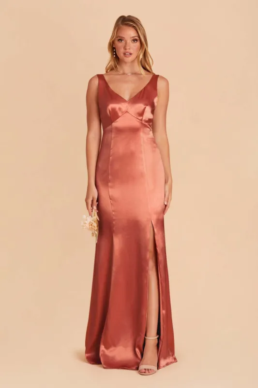 Gloria Shiny Satin Dress - Terracotta sold by Birdy Grey