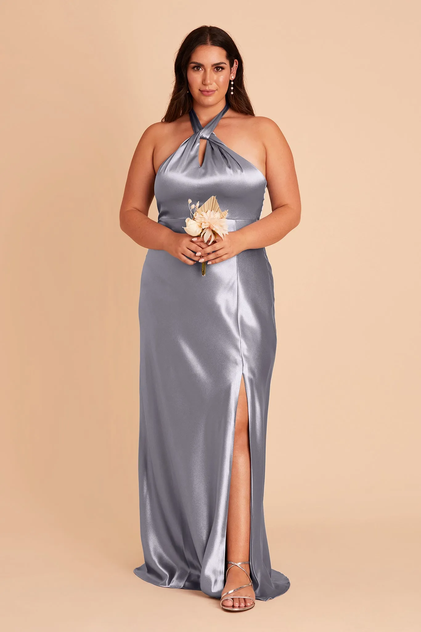Monica Shiny Satin Dress - Dusty Blue sold by Birdy Grey product image thumbnail 2