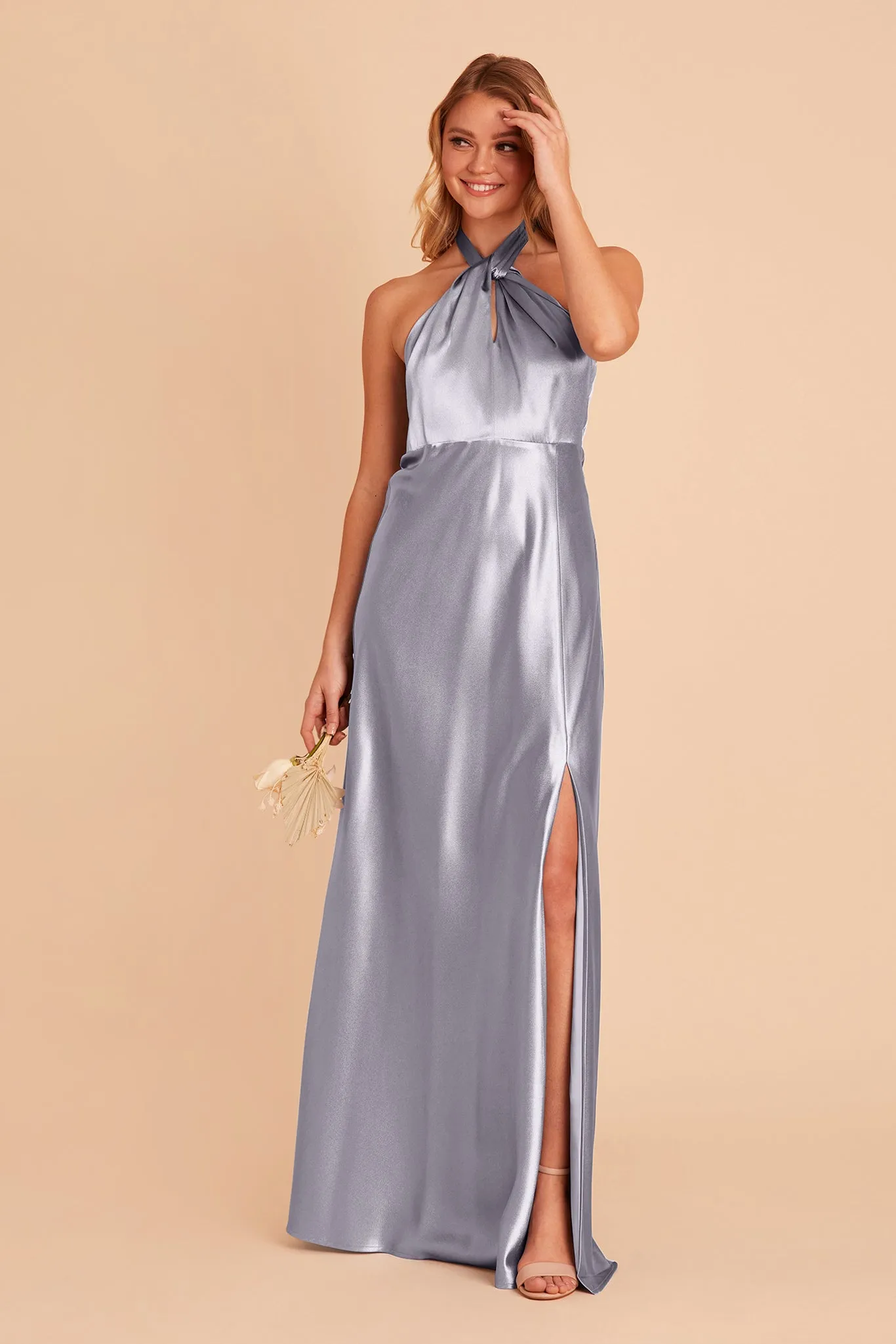 Monica Shiny Satin Dress - Dusty Blue sold by Birdy Grey product image thumbnail 5