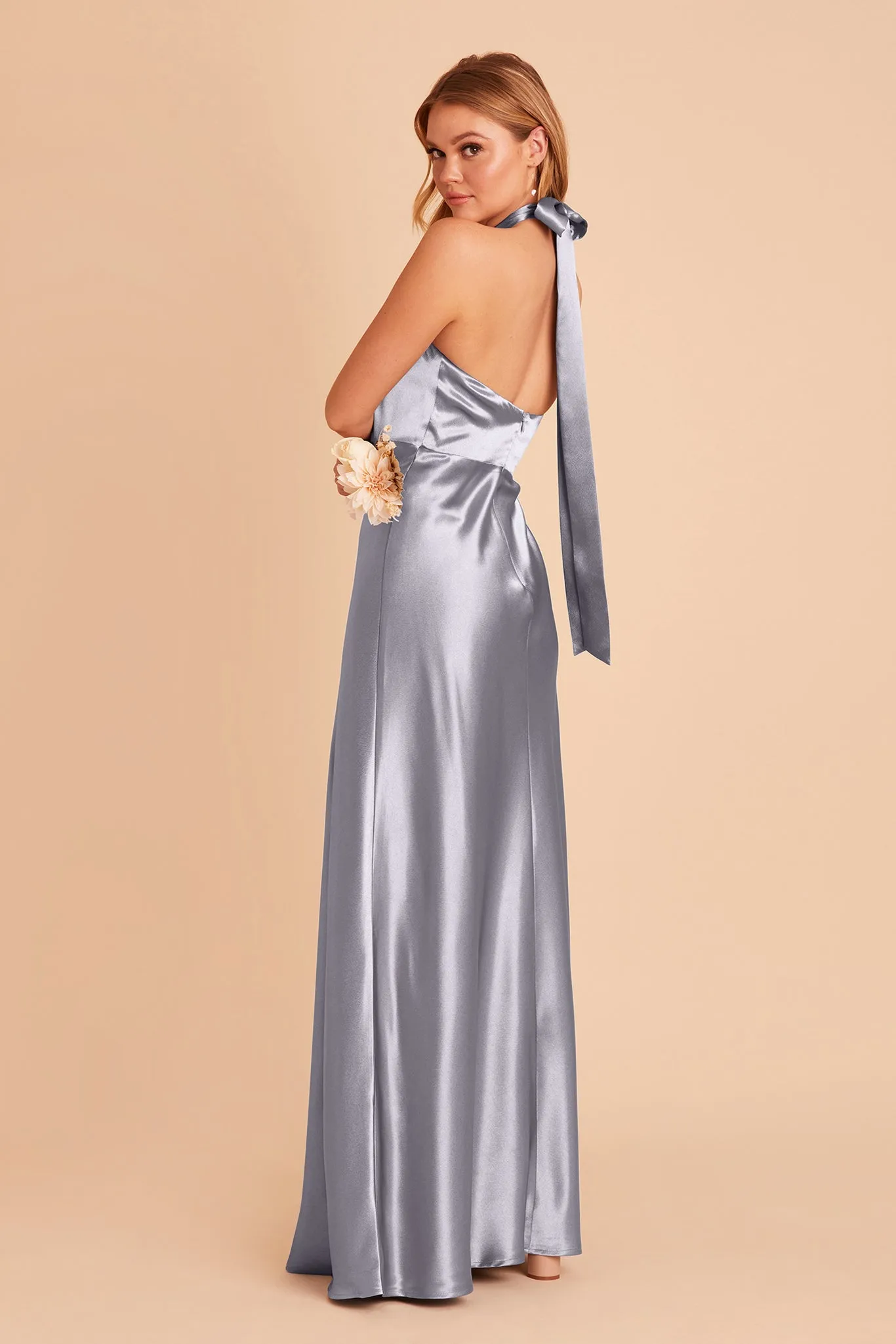 Monica Shiny Satin Dress - Dusty Blue sold by Birdy Grey product image thumbnail 4