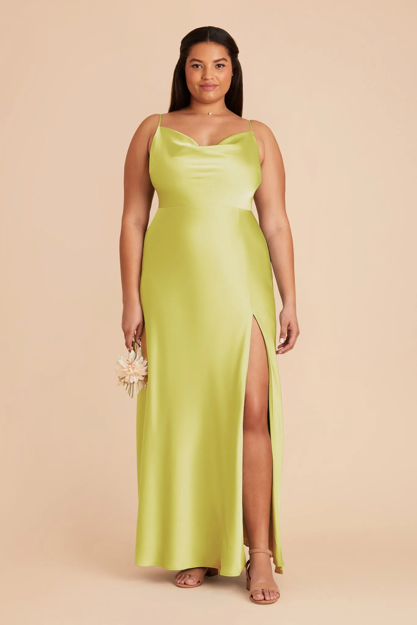 Lisa Long Matte Satin Dress - Chartreuse sold by Birdy Grey product image thumbnail 2