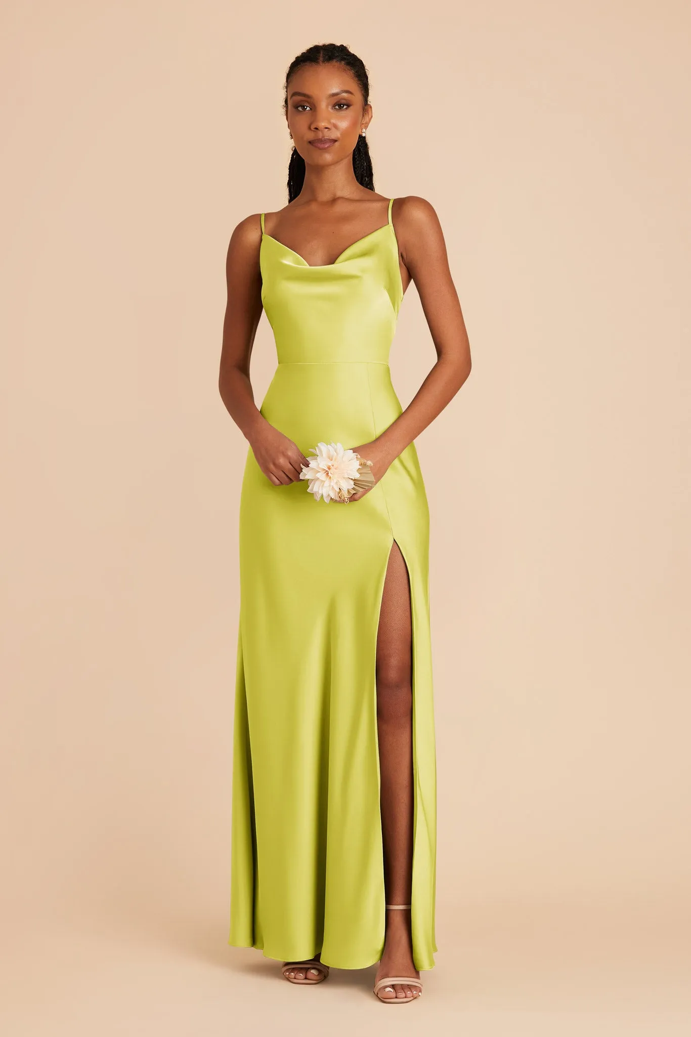 Lisa Long Matte Satin Dress - Chartreuse sold by Birdy Grey product image thumbnail 3