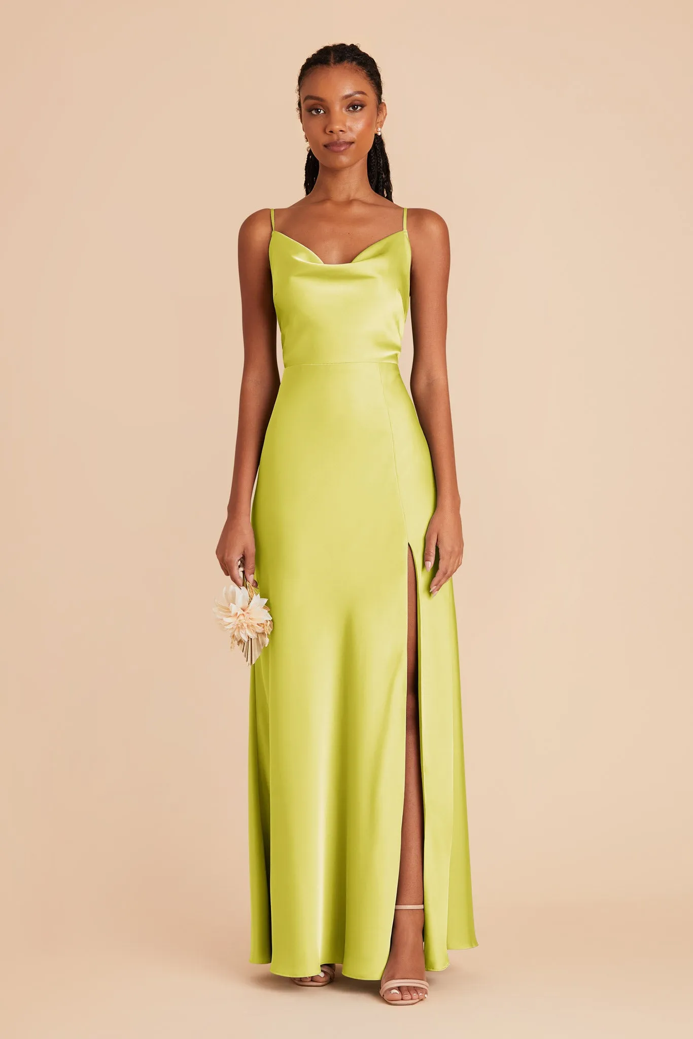 Lisa Long Matte Satin Dress - Chartreuse sold by Birdy Grey