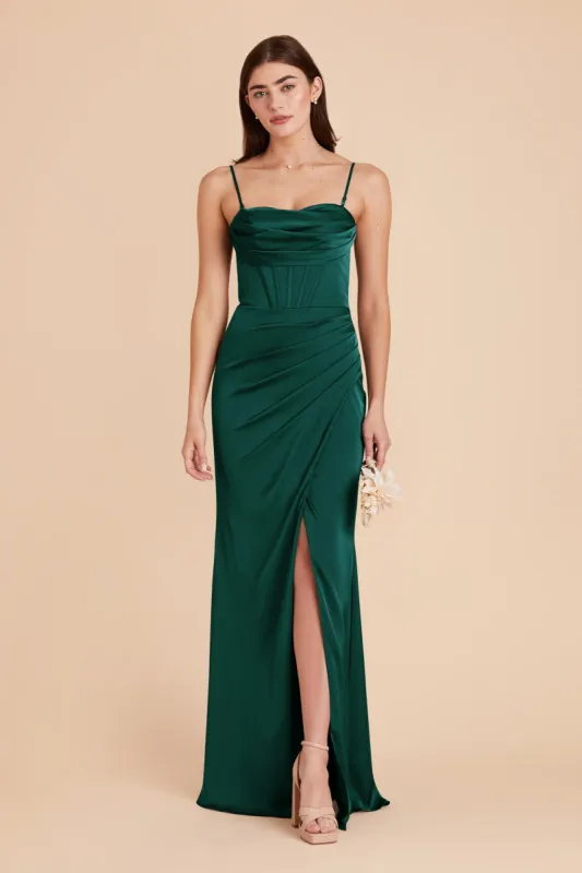 Carrie Matte Satin Dress - Emerald sold by Birdy Grey