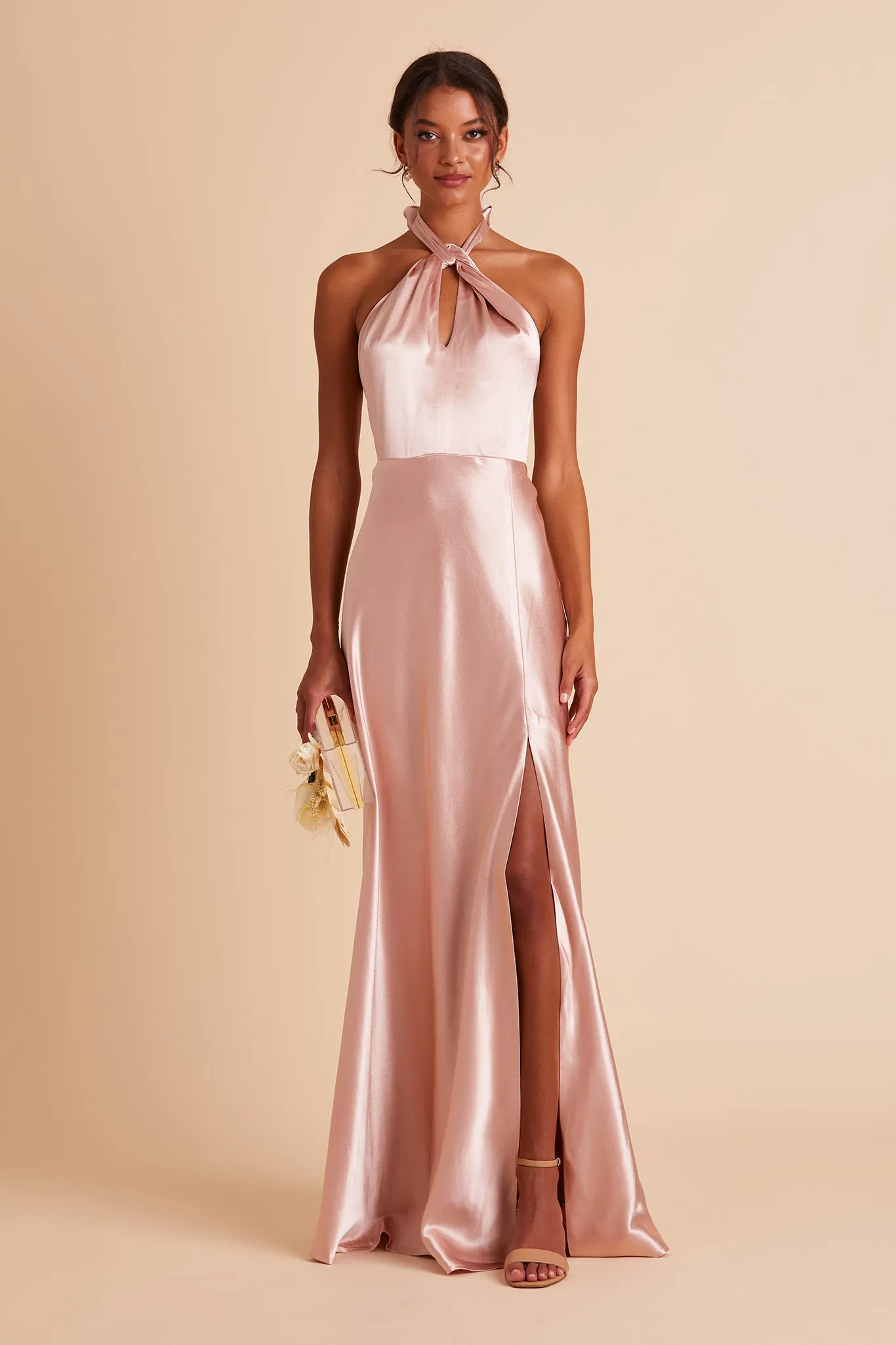 Monica Shiny Satin Dress - Rose Gold sold by Birdy Grey