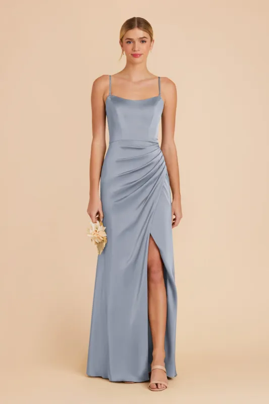 Anne Matte Satin Dress - Dusty Blue sold by Birdy Grey