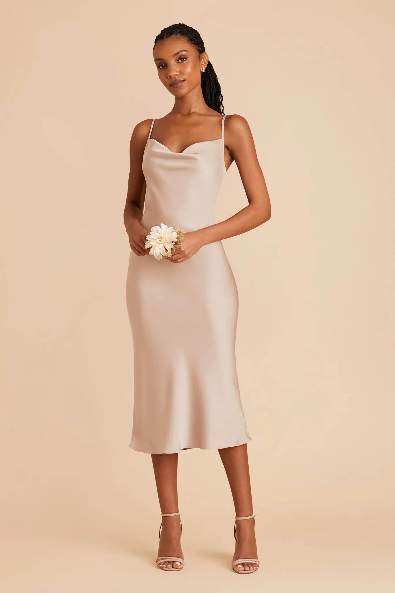 Lisa Matte Satin Midi Dress - Taupe sold by Birdy Grey