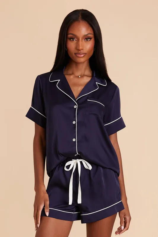 Jonny Satin Pajama Set - Navy sold by Birdy Grey