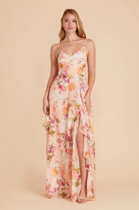 Theresa Chiffon Dress - Coral Sunset Peonies sold by Birdy Grey