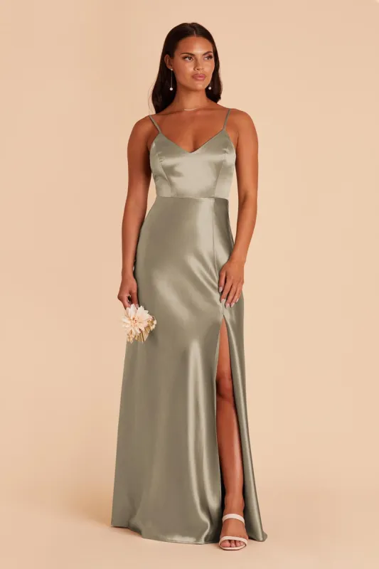 Jay Shiny Satin Dress - Moss Green sold by Birdy Grey