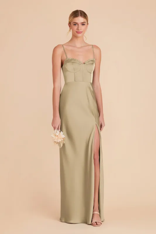 Jessica Matte Satin Dress - Moss Green sold by Birdy Grey