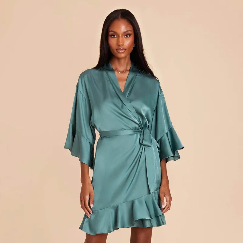 Kenny Ruffle Satin Robe - Sea Glass sold by Birdy Grey