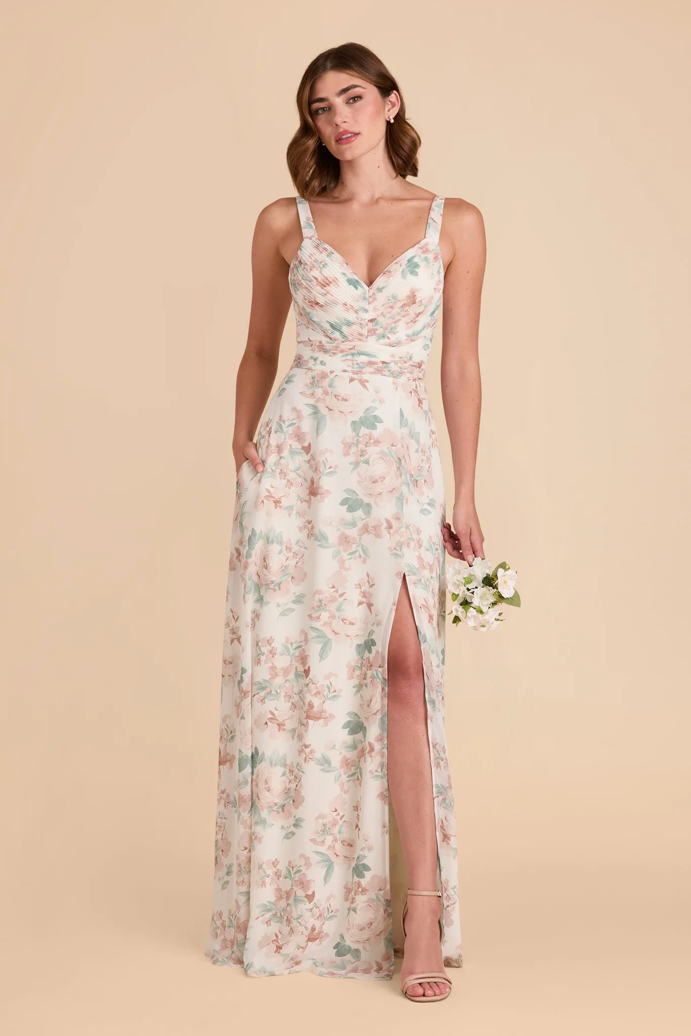 Deborah Chiffon Dress - Dusty Apricot Peonies sold by Birdy Grey product image thumbnail 2