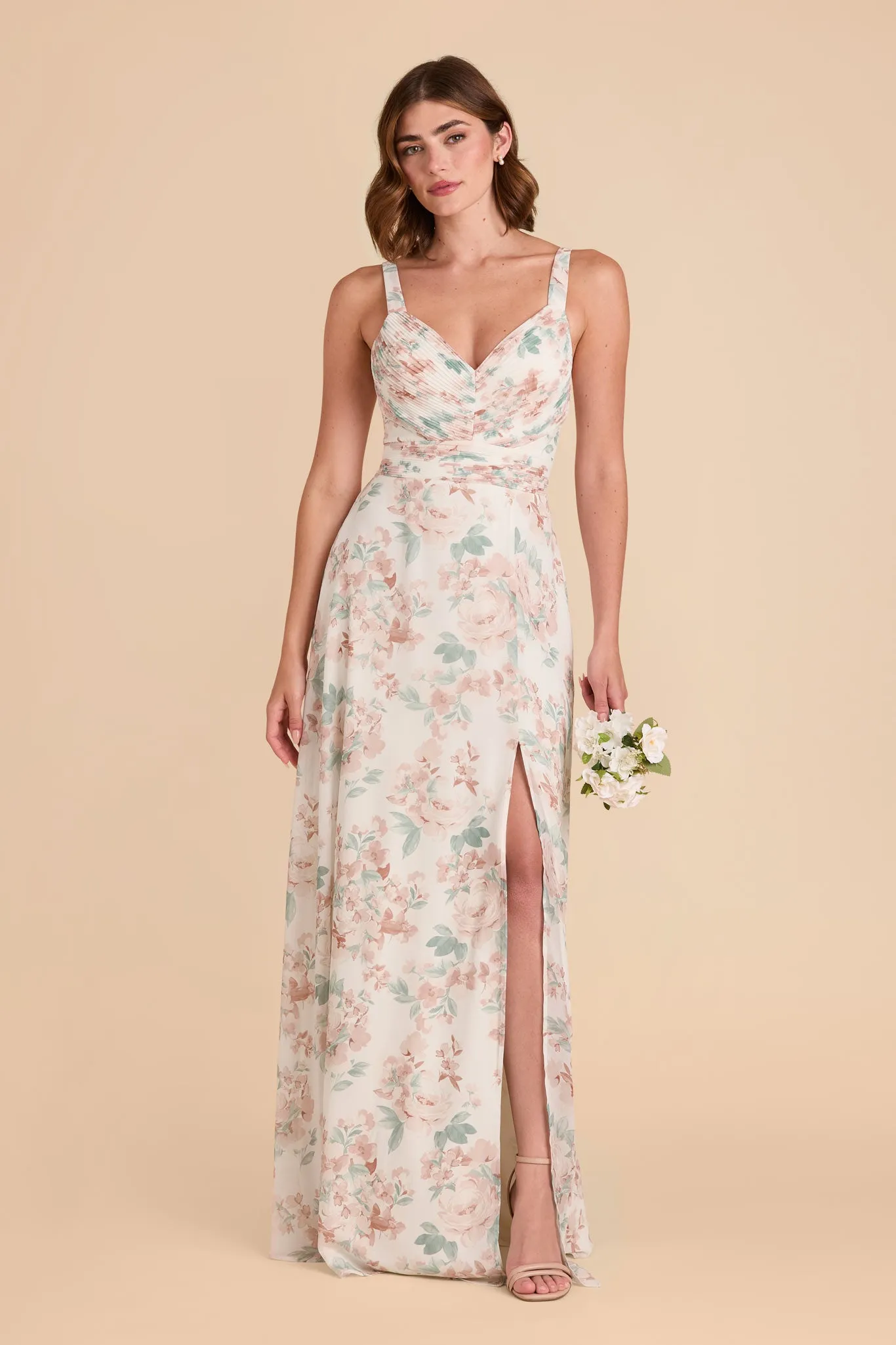 Deborah Chiffon Dress - Dusty Apricot Peonies sold by Birdy Grey