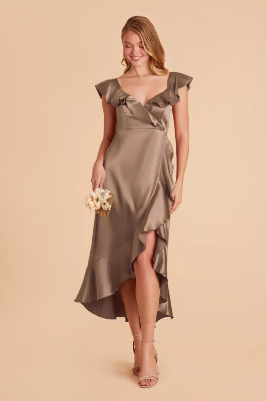 James Shiny Satin Midi Dress - Mocha sold by Birdy Grey
