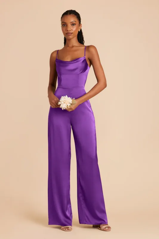 Donna Matte Satin Bridesmaid Jumpsuit - Amethyst sold by Birdy Grey