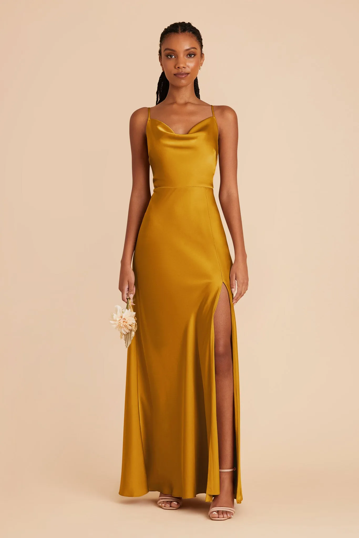Lisa Long Matte Satin Dress - Butterscotch sold by Birdy Grey