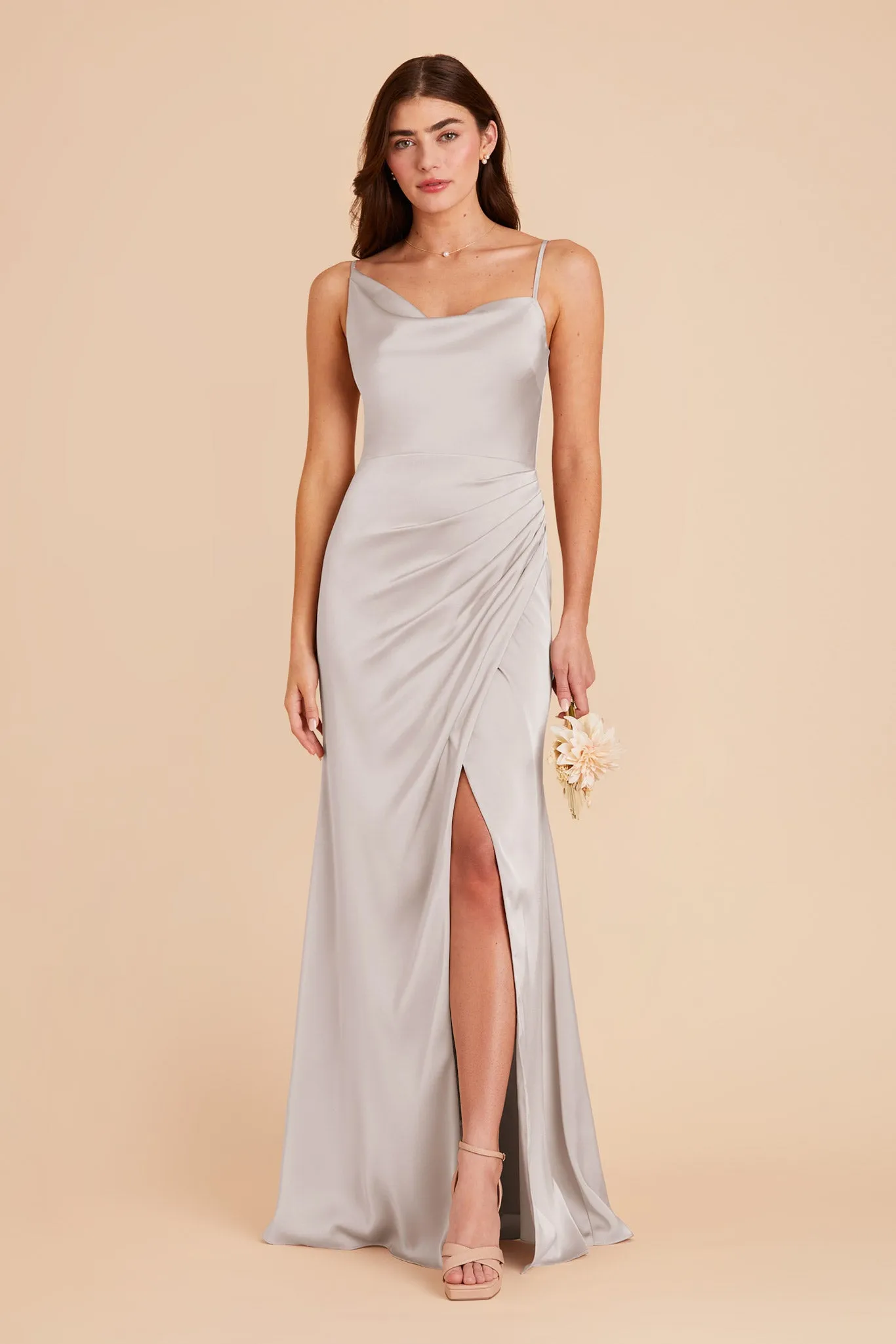 Jennifer Matte Satin Dress - Platinum sold by Birdy Grey