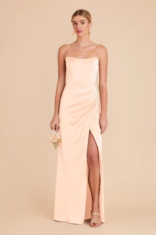 Anne Matte Satin Dress - Peach Cream sold by Birdy Grey
