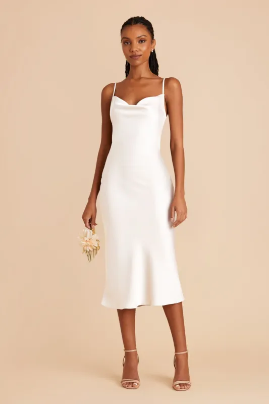Lisa Matte Satin Midi Dress - White sold by Birdy Grey