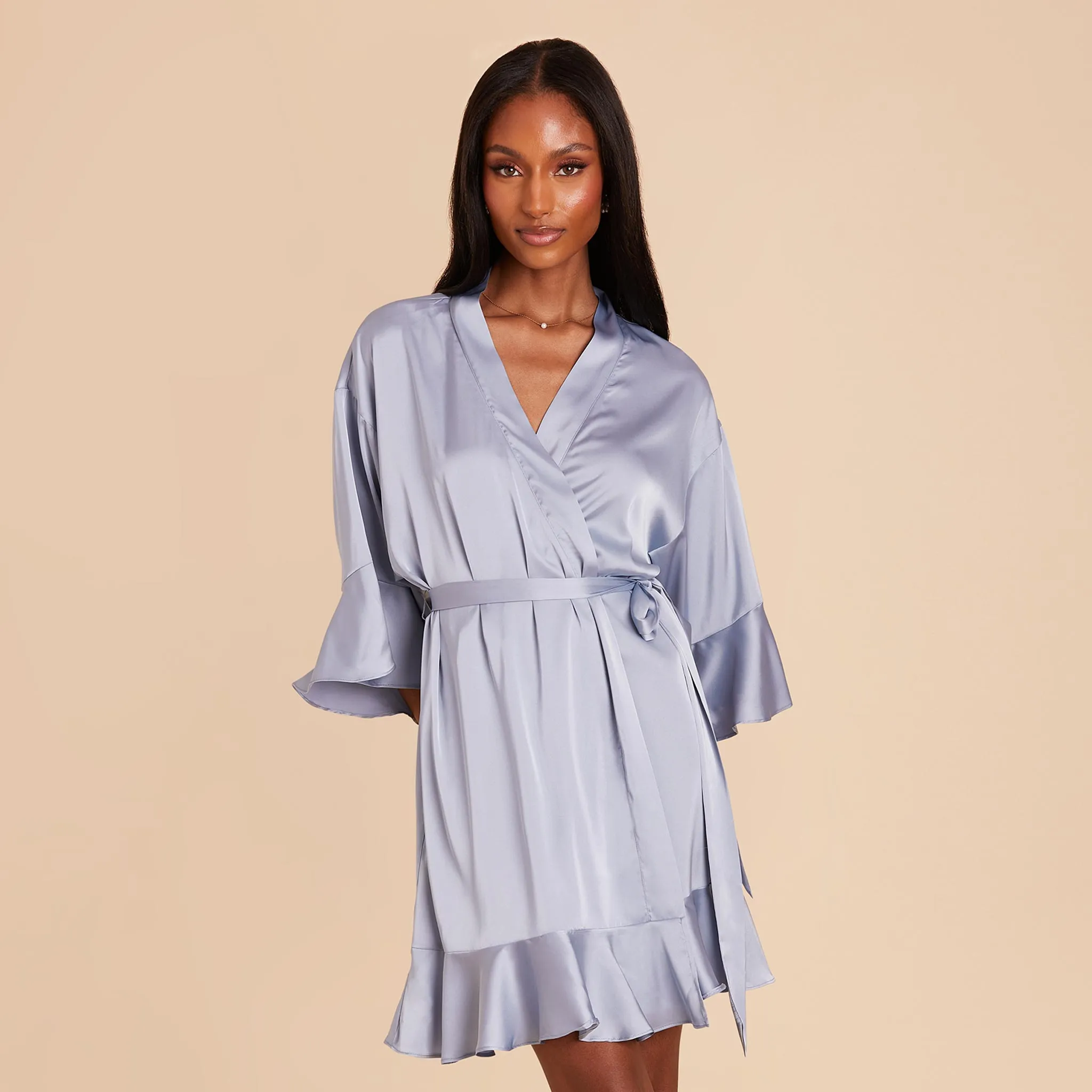 Kenny Ruffle Satin Robe - Dusty Blue sold by Birdy Grey product image thumbnail 4