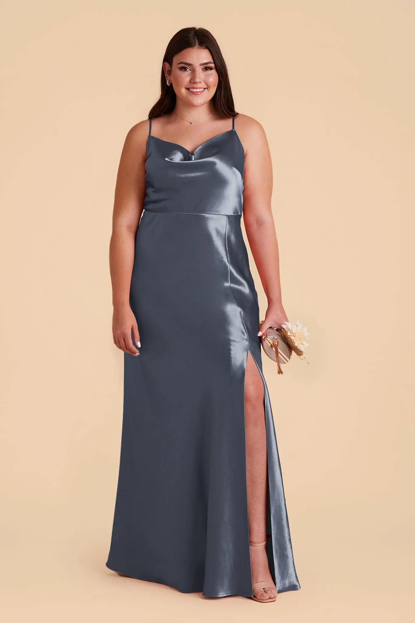 Lisa Long Shiny Satin Dress - French Blue sold by Birdy Grey