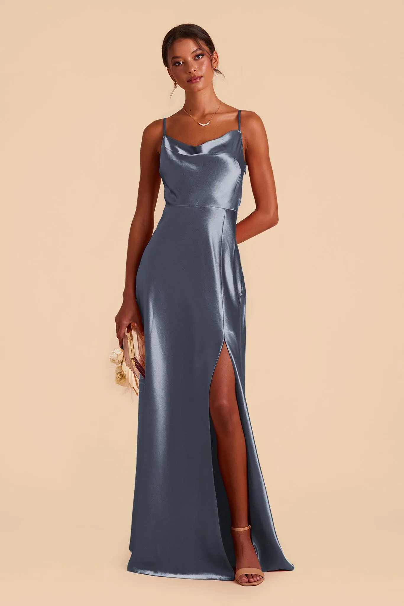 Lisa Long Shiny Satin Dress - French Blue sold by Birdy Grey product image thumbnail 3