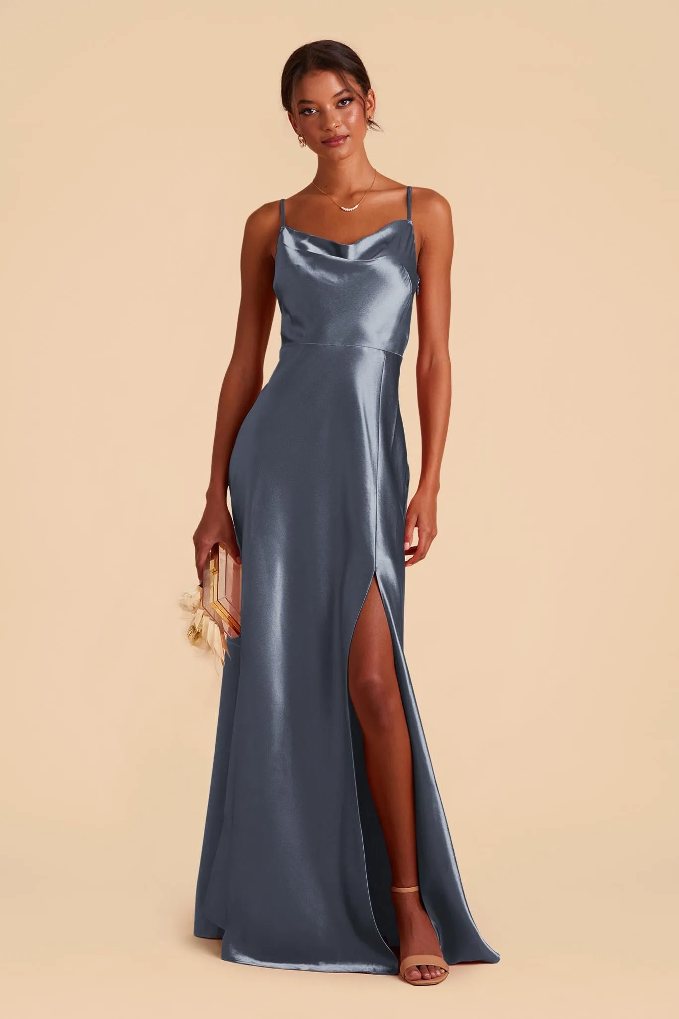Lisa Long Shiny Satin Dress - French Blue sold by Birdy Grey product image thumbnail 5