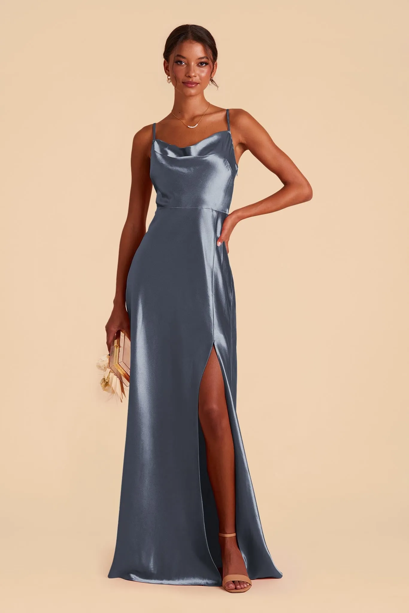 Lisa Long Shiny Satin Dress - French Blue sold by Birdy Grey product image thumbnail 4