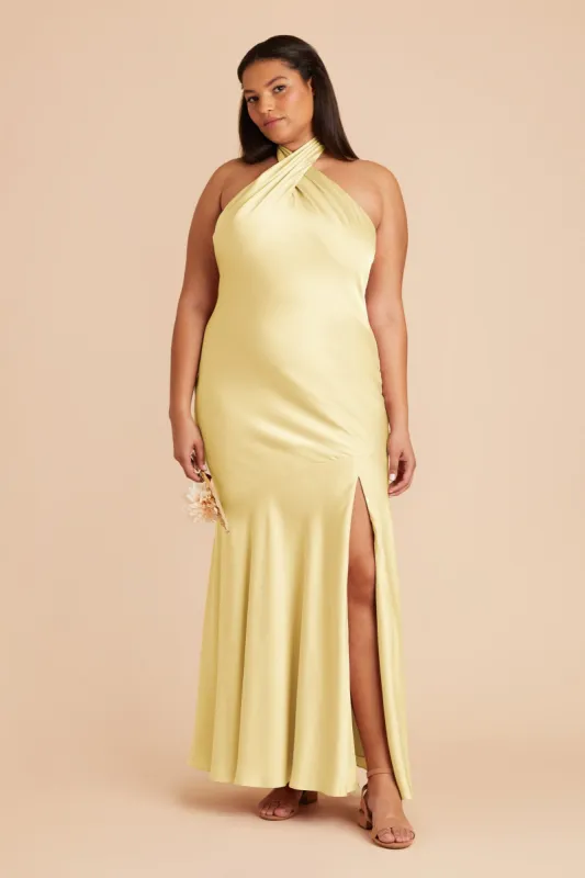Stephanie Matte Satin Dress - Lemon Sorbet sold by Birdy Grey