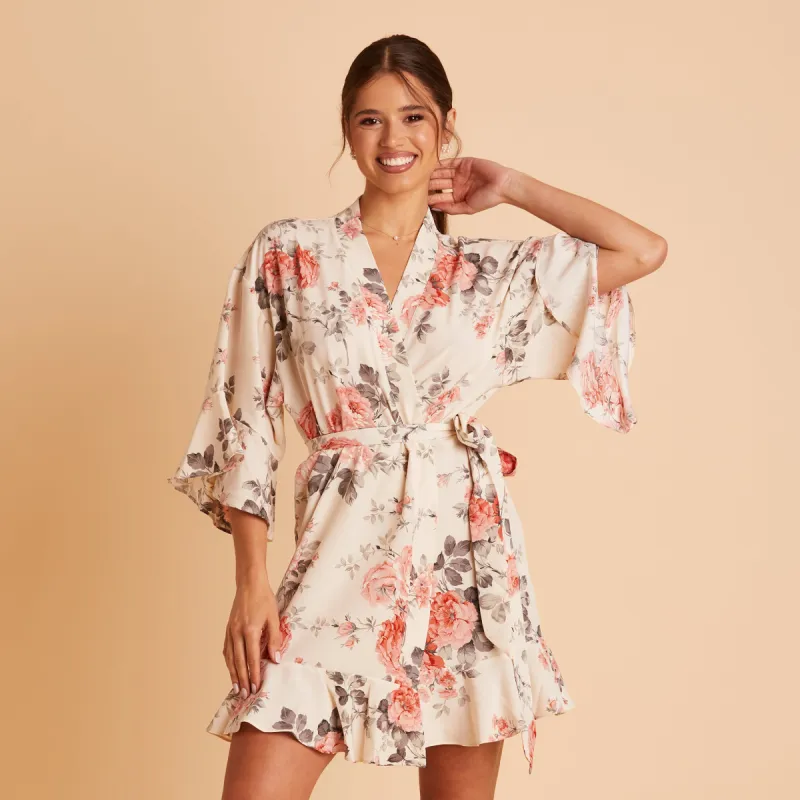 Kenny Floral Ruffle Robe - Cream Floral sold by Birdy Grey