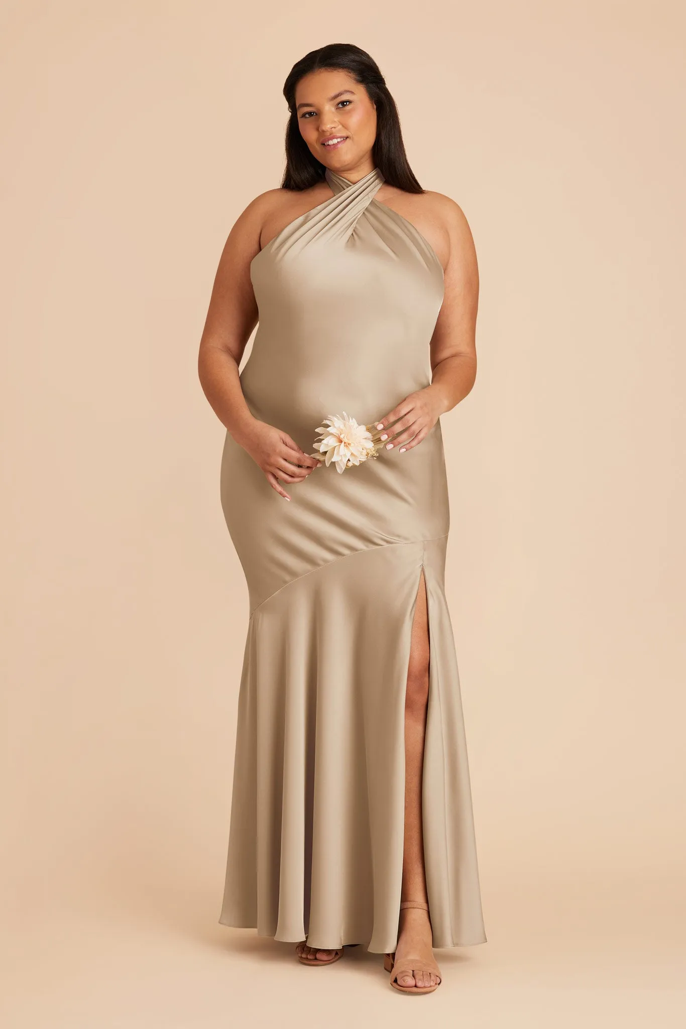 Stephanie Matte Satin Dress - Neutral Champagne sold by Birdy Grey product image thumbnail 2