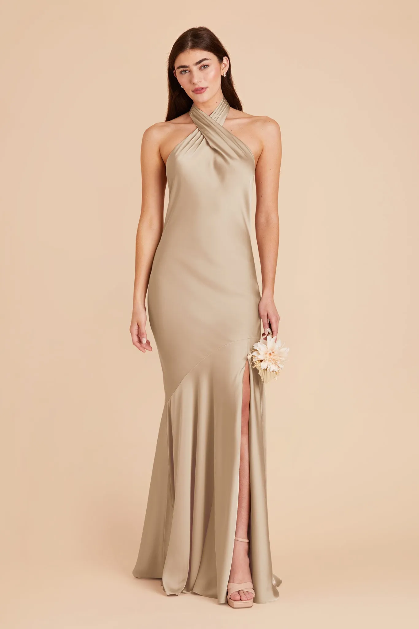 Stephanie Matte Satin Dress - Neutral Champagne sold by Birdy Grey