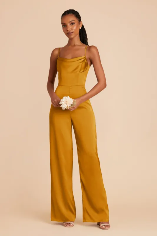 Donna Matte Satin Bridesmaid Jumpsuit - Butterscotch sold by Birdy Grey