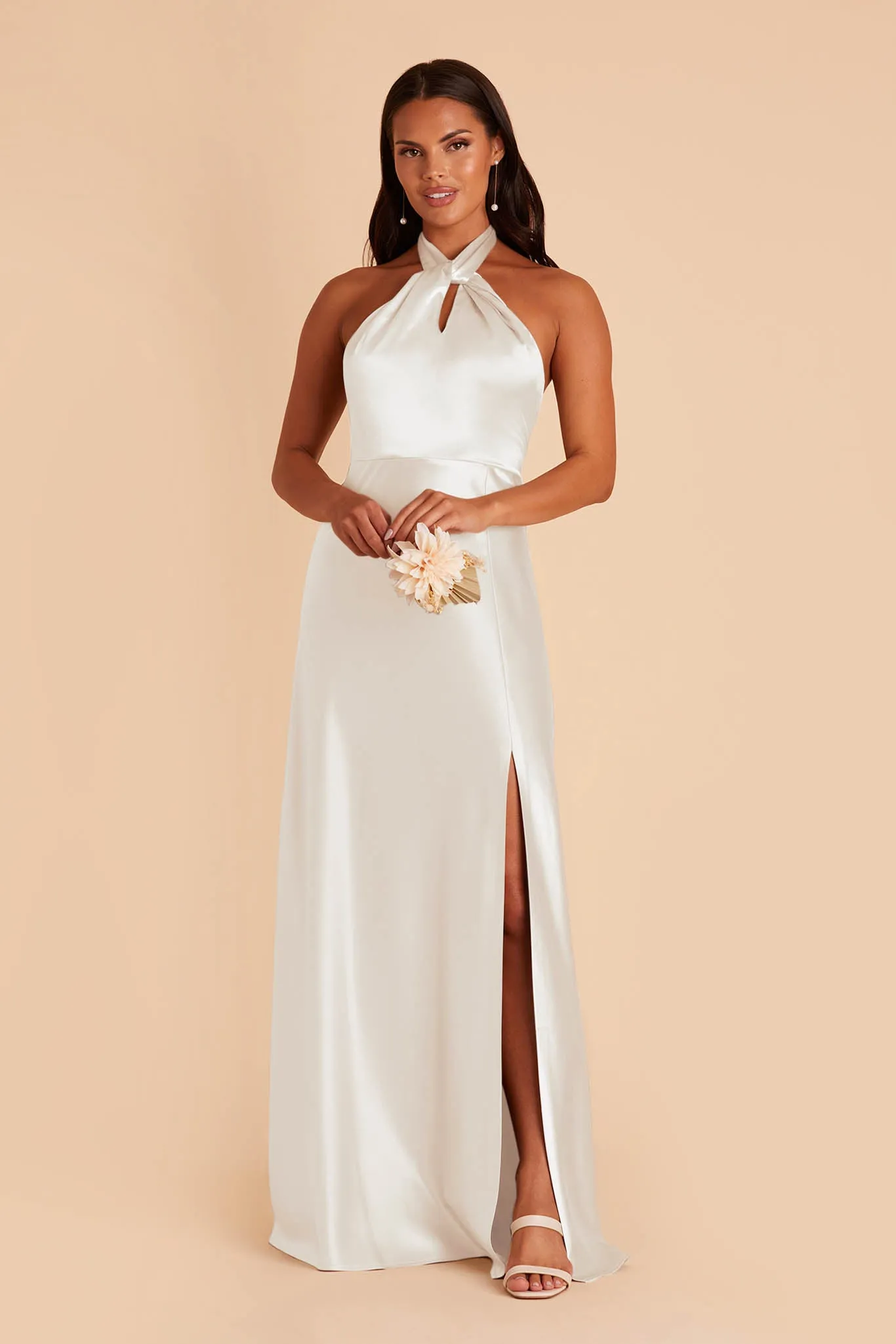 Monica Shiny Satin Dress - White sold by Birdy Grey