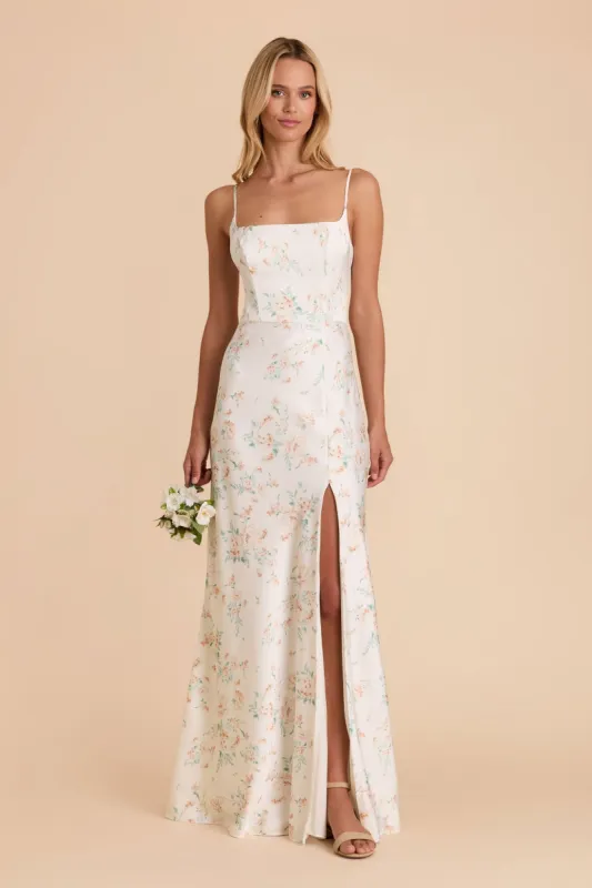 Mai Matte Satin Dress - Apricot Whimsical Blooms sold by Birdy Grey