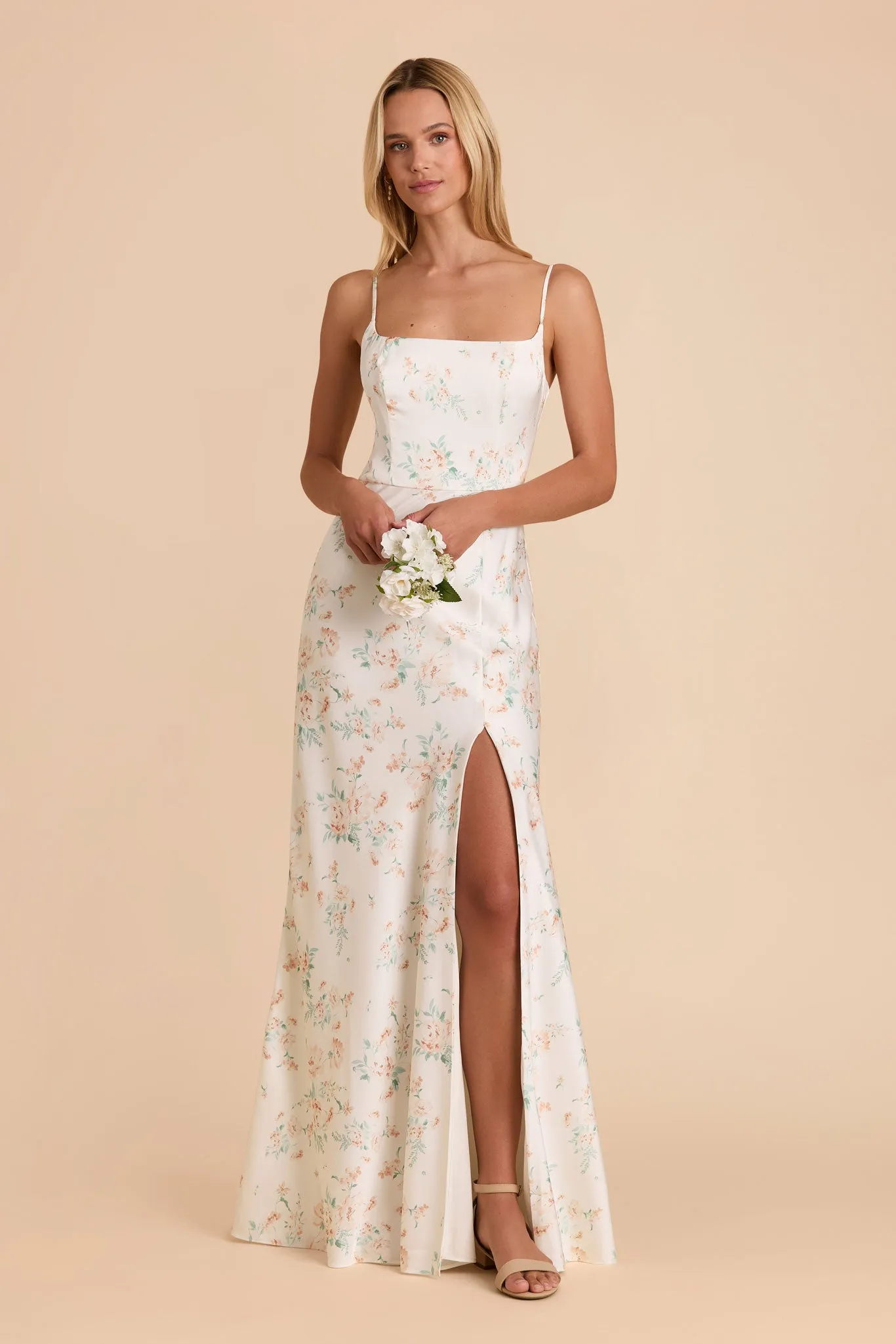 Mai Matte Satin Dress - Apricot Whimsical Blooms sold by Birdy Grey product image thumbnail 2